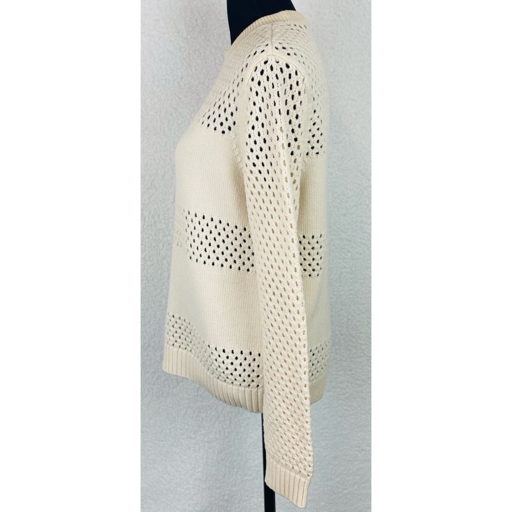 TORY BURCH • Cream Leona Paneled Open-Knit Merino Wool Pullover Sweater, S - Picture 8 of 16